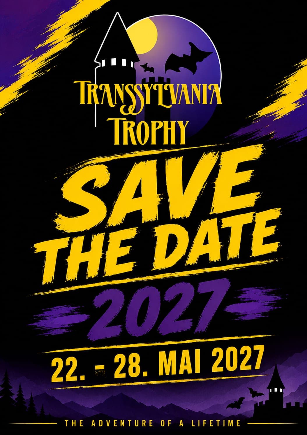 Plakat „Save the Date“ der Transsylvania Trophy: 22.–28. Mai 2027